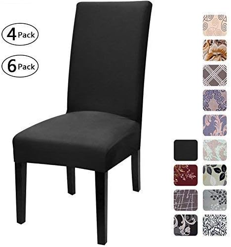 Fuloon 6 Pack Super Fit Stretch Removable Washable Short Dining Chair Protector Cover Seat Slipcover for Hotel, Dining Room, Ceremony, Banquet Wedding Party | Solid Black, Set of 6, Super Fit, Stretch, Removable, Washable, Suits for Hotel, Dining Room,...