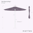 Midtown Umbrellas Push and Pop 9 Feet Outdoor Umbrella, Dark Green Polyester Fabric - Fiberglass Ribs Deck Patio Umbrella, Backyard Umbrella, Garden Umbrella & Pool Umbrella - Black Pole
