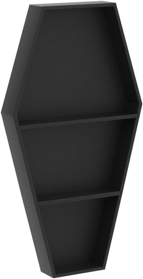 MANNY'S MYSTERIOUS ODDITIES Coffin Bookshelf - Extra Large Coffin Shelf 21 Inches by 11 Inches - Includes Removable Shelves - Gothic Decor for Home