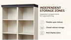 Storage Cabinet with Adjustable Shelves | Open Display Cubbies & Closed Barn Door Storage 3D Wood Grain Finish MDF Bookcase for Bedroom Living Room Office