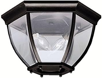 Kichler 12" 2-Light Outdoor Flush Mount Light, Black | Clear beveled glass ceiling light for covered porches and entryways (12" x 7"), 9886BK