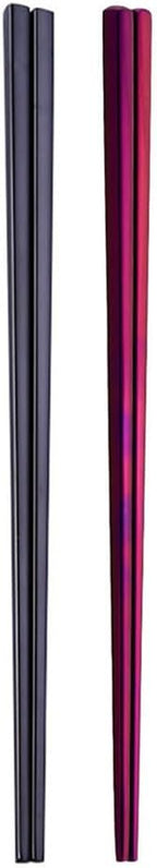 Stainless Steel Chopsticks,Reusable ,Dishwasher Safe , Easy to Use（2 PCS,black&purple）