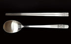 [1 Set] [Made in Korea] Korean Sticky Rice Spoon Chopsticks Set Gold Titanium Plating 304 Stainless Steel Tableware Cutlery Set Mukbang Chopsticks (Korean Palace Pattern, 1 Set)
