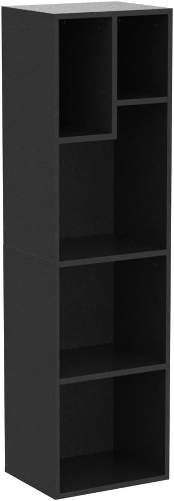 VECELO 4-Tier Slim Bookcase, Modern Storage Cabinet, Slim Bookshelf, Fits Tallest Hardcover, 5 Cubes, Vertical or Horizontal, Easy Assembly, Black