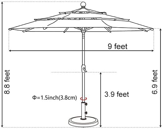 EliteShade USA 10-Year-Non-Fading 9Ft 3 Tiers Market Umbrella Patio Umbrella Outdoor Table Umbrella with Ventilation, Teal