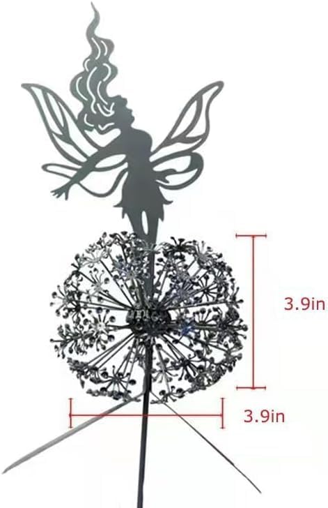 Flower Fairy Dancing with Dandelion, Art Sculpture Fairies for Fairy Garden, Angel Metal Ornaments Gardens Art Sculpture, Outdoor Decorations for The Courtyard, Christmas and Halloween Lawn (A)