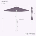 Midtown Umbrellas The Swilt 9 Feet Patio Umbrella in Sunbrella Forest Green Acrylic Fabric - Fiberglass Ribs, Auto-Tilt Aluminum Frame For Backyard, Deck, Garden, Pool - White Pole