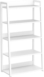 IOTXY 5-Tier Ladder Shelf Bookcase - Wooden Open Bookshelf with Metal Frame, Display Rack for Living Room, Bedroom, Kitchen, and Home Office, White