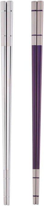 Reusable Stainless Steel Chopsticks,Dishwasher Safe , Easy to Use（2 PCS,silver&purple）