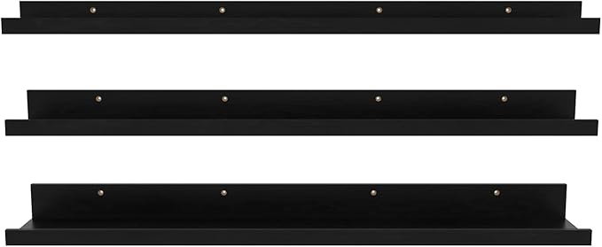 Giftgarden 36 Inch Black Floating Shelves for Wall Woodgrain Picture Ledge Large Photo Shelf for Bedroom Living Room Kitchen Bathroom Storage Shelving, Set of 3 Different Sizes