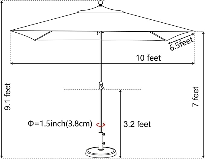 EliteShade USA 10-Year-Non-Fading 6.5x10Ft Rectangular Market Umbrella Patio Umbrella Outdoor Table Umbrella with Ventilation（Hrather Beige）