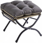 15" Foldable Foot Stool Ottoman with Metal Frame - Washable Dark Grey Upholstered Indoor/Outdoor Footrest for Living Room, Bedroom, Patio - Space-Saving Compact Design