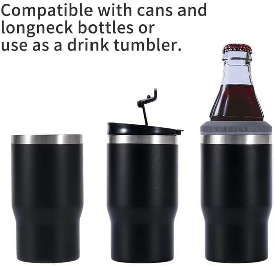 14oz 4 in 1 Stainless Steel Can Cooler Beer Bottle Insulator With 2 Lids for 12oz can&bottle, Double walled insulated Thermocooler &Travel Mug Holder Keeping Your Bevearge Cold (Orange#)