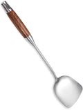 Professional Chinese Wok Spatula, 15.7 In 18/10 Stainless Steel Wok Utensil | with Heat-Resistant Wooden Handle for Stir-Fry & Asian Cooking