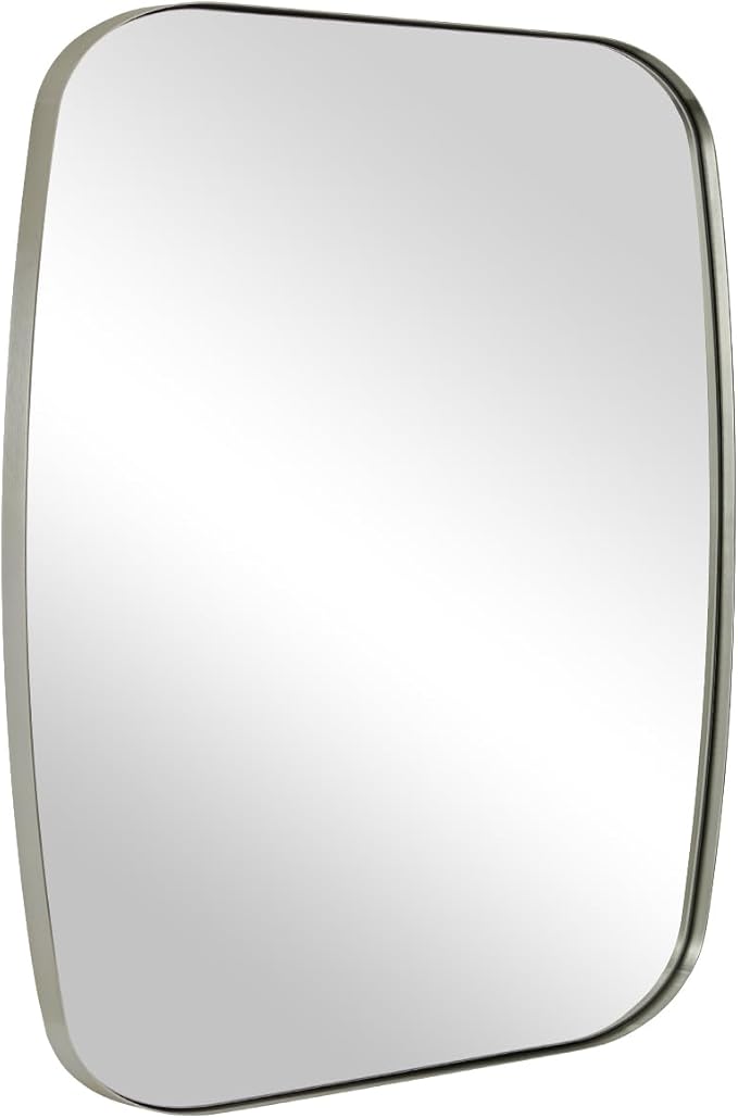 ANDY STAR Brushed Nickel Oblong Mirror, 36x40 Inch Brushed Nickel Oval Mirror for Bathroom with Stainless Steel Metal Frame, Wall Mouned for Bathroom, Living Room, Entryway