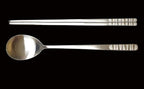 [5 Sets] [Made in Korea] Korean Sticky Rice Spoon Chopsticks Set Gold Titanium Plating 304 Stainless Steel Tableware Cutlery Set Mukbang Chopsticks (Stone Wall, 5 Sets)