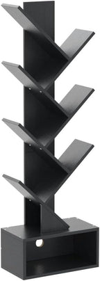 Hoctieon 6 Tier Tree Bookshelf, Tall Bookcase with Drawer, Freestanding Book shelf, Display Floor Standing Storage Shelf, Book Organizer Shelves for Home Office, Living Room, Bedroom, Black