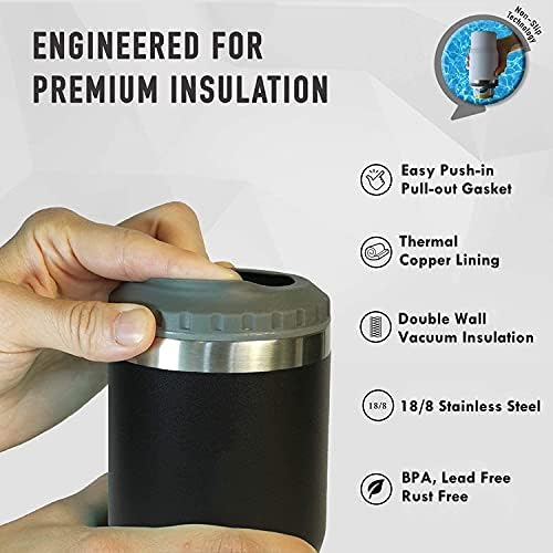 4 in 1 Stainless Steel Can/Bottle Insulator, 14oz Two-Way Lids SUS Insulated Can Cooler, Beer Bottle holder (Black)