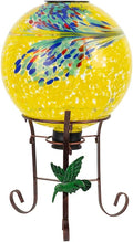 10" Diameter Solar Gazing Ball and 8.5" Metal Stand Indoor Outdoor Glass Globe Sphere Yard Art Ornament Solar Gazing Balls for Garden,Lawn,Porch,Patio Gardening Gift for Women(Yellow)