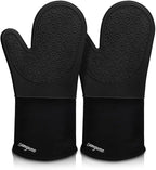 sungwoo Silicone Oven Mitts, Heat Resistant Oven Gloves with Quilted Liner Non-Slip Textured Grip Perfect for BBQ, Baking, Cooking and Grilling - 1 Pair 13.8 Inch Black