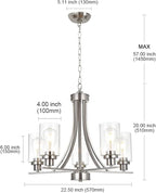 BONLICHT Traditional Chandelier Lighting 5 Light Brushed Nickel Modern Light Fixtures Hanging Pendant Lighting with Clear Glass Shade Classic Ceiling Lights for Kitchen Dining Room Living Room Island