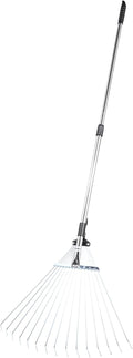VEVOR Leaf Rake, 15 Metal Tines, Adjustable Garden Rake for Lawns with 7.5-22.4 Inch Wide Head & 32-63 Inch Long Handle, Heavy Duty Stainless Steel Small Leaves Tool for Gardening Camping Yard Grass
