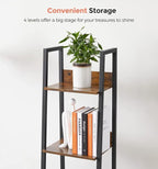 VASAGLE Bookshelf, 4-Tier Narrow Bookcase, Ladder Shelf for Home Office, Living Room, Bedroom, Kitchen, Rustic Brown and Ink Black ULLS108B01