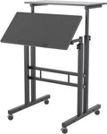 sogesfurniture Mobile Standing Desk Laptop Workstation on Wheels, Adjustable Computer Desk for Standing or Sitting, Black 101-BK