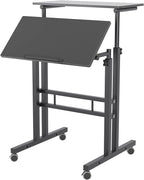 sogesfurniture Mobile Standing Desk Laptop Workstation on Wheels, Adjustable Computer Desk for Standing or Sitting, Black 101-BK