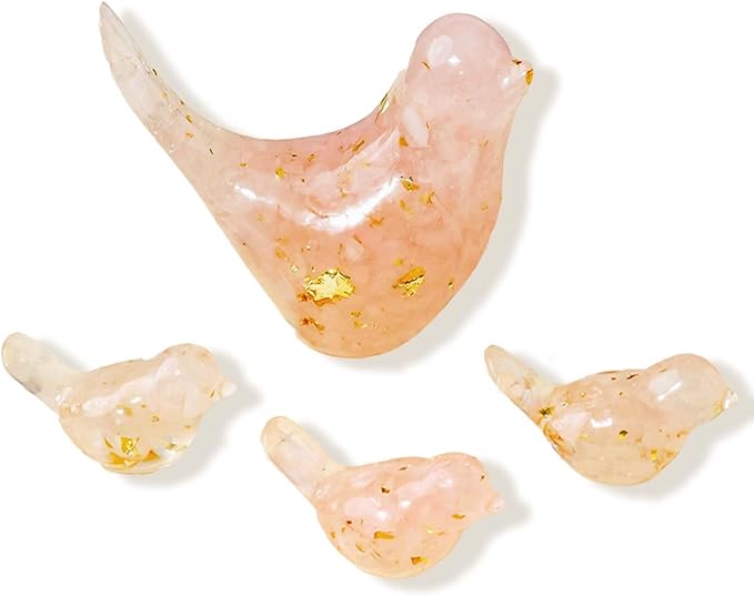 Crystal Bird Figurines, Resin Animal Statues, Miniature Decorative Gravel Birds, Home Decor (4PCS-RoseQuartz)