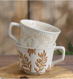 Ceramic Mug Set of 4, 11oz - Vintage Mug Cups for Coffee Milk Latte Cappuccino Tea, Porcelain Coffee Cups Set Gifts for Women Man, Farmhouse Handmade Stoneware Cups Dishwasher Microwave Safe