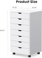 OLIXIS 7 Drawer Chest Wood File Cabinet Rolling Organization Storage Dresser with Wheels for Home Office, 15.75" D x 18.74" W x 34.25" H, White