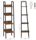 VASAGLE Bookshelf, 4-Tier Narrow Bookcase, Ladder Shelf for Home Office, Living Room, Bedroom, Kitchen, Rustic Brown and Ink Black ULLS108B01