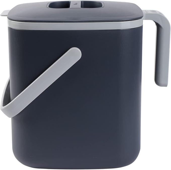 Blue Ginkgo Kitchen Compost Bin [5L / 1.32 GAL] – Filter-Free, Odor-Tight Countertop Food Waste Pail with Handles (Made in Korea, Gray)