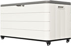 ZZM 110 Gallon Outdoor Deck Box with Wheels, Waterproof Resin Storage Cabinet for Patio