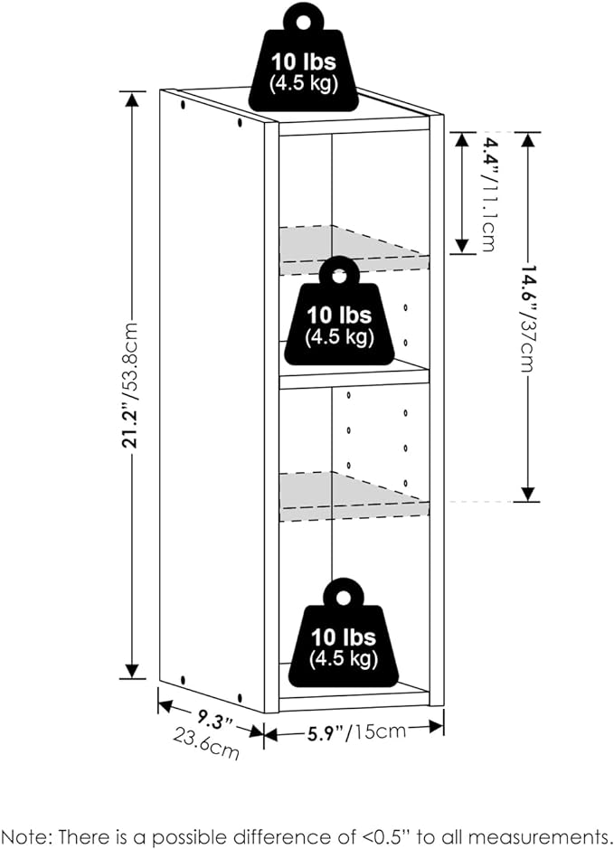 Furinno Fulda 2-Tier Space Saving Storage Shelf Bookcase, 6-Inch Width, Blackwood