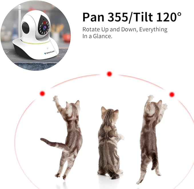 VSTARCAM Pet Camera with Laser, 3MP 2.4GHz WiFi Interactive Dog & Cat Laser Toy with Night Vision, Motion Detection Alerts, APP Remote Control Indoor Security Camera for Pet Monitoring