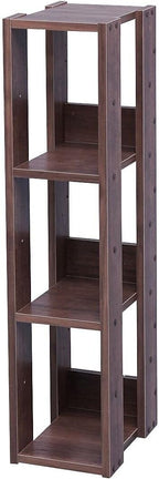 USA 3-Tier 8" Slim Open Wooden Bookshelf with Adjustable Shelves, Easy Assembly Bookcase Farmhouse Shelf for Small Spaces Bedroom Office Living Room Indoor, Brown