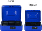 KYODOLED Cash Box with Combination Lock,Safe Metal Box for Money,Storage Lock Box with Money Tray,7.87"x 6.30"x 3.54" Blue Medium