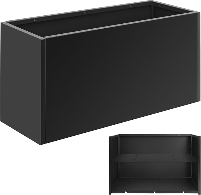Metal Planter Box 30” x 12” x 16”, Tall Planter Box with Removable Insert Shelf, Black Steel Planter Heavy Duty for Porch, Garden, Patio, Yard