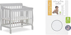 Aden 4-in-1 Convertible Mini Crib in Grey, Greenguard Gold Certified & Sunset 3” Extra Firm Fiber Crib Mattress, Greenguard Gold Certified, Waterproof Vinyl Cover, Baby Mattresses