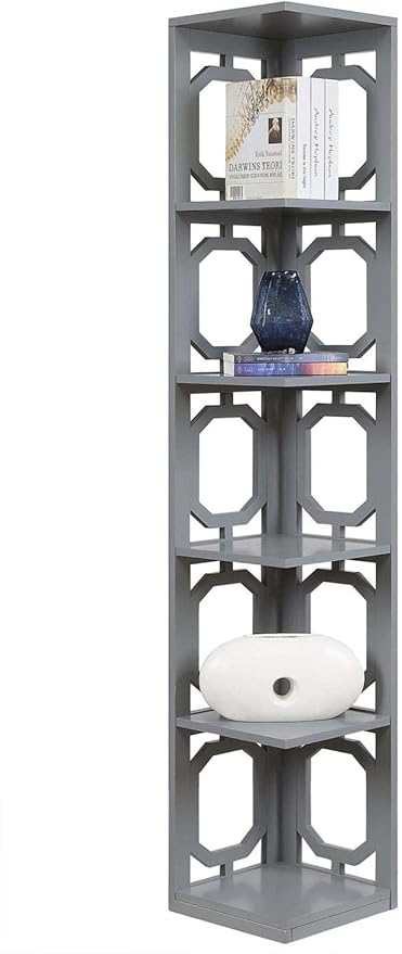 Convenience Concepts Omega 5 Tier Corner Bookcase, Gray