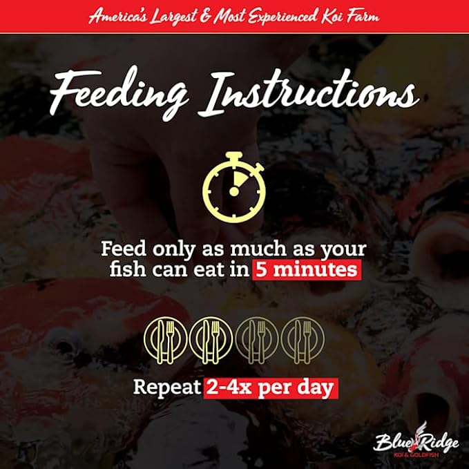 Blue Ridge Koi Fish Food 14lb - Koi Food 3/16” Large and Mini Blend Growth Formula, Goldfish Food, Premium Fish Food for Ponds, Ponds Fish Food, Floating Pond Pellets