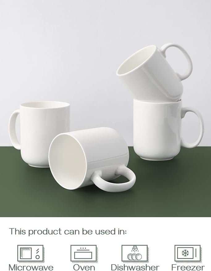 DOWAN Large Coffee Mug, 20 oz Ceramic White Coffee Mugs Set of 6 | 20oz large white ceramic mug set of 6, comfortable handle, lead-free porcelain & easy to clean, microwave & dishwasher safe