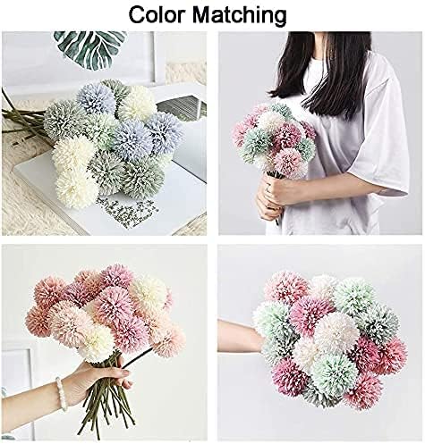 Kimura's Cabin 20Pcs Fake Chrysanthemum Artificial Silk Ball Flower Faux Mums Flowers Bouquets for Wedding Party Home Kitchen Table Decor DIY Decoration (Dark Pink)