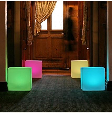 Mr.Go 14-Inch Color Changing LED Cube Light Stool, Glow Cube Seat for Kids, Modern LED Light Side Table, 16 RGB Colors LED Mood Lighting, Ideal for Home Garden Patio Bar Pool Party Decorative Lighting