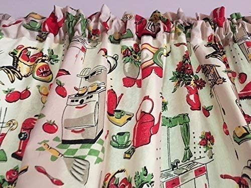 Vintage Kitchen Valance Topper Window Curtain Treatment 42W x 14L, 100% Cotton, Rod Pocket