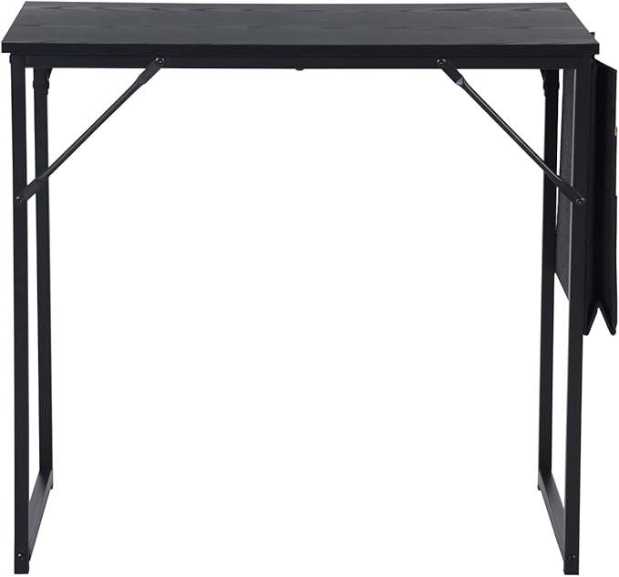 FurnitureR 31.5 inch Small Study Writing Table with Storage Bag Space Saving for Home Office, Modern PC Metal Frame Computer Desk, Black