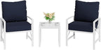 Shintenchi 3 Piece White Metal Outdoor Furniture Sectional Set, Modern Outdoor Metal Chair Conversation Furniture Set with Coffee Table for Patio,Backyard,Balcony (Dark Blue)