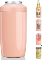4-in-1 Slim Can Cooler Easy to Hold Insulated Beer Can Holder Double-walled Stainless Steel for All 12 Oz Cans Gift (Jelly Pink)